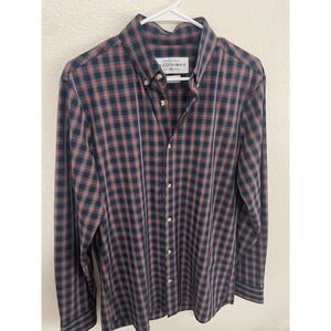 Mizzen+Main Leeward Shirt Mens Medium Navy Red Plaid Stretch Performance EXC